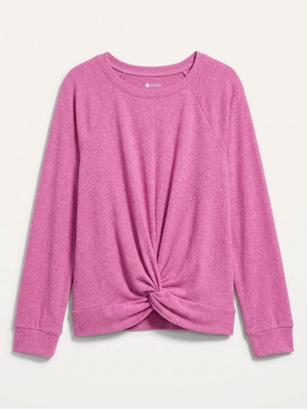 Zella Girl Supersoft Twist Front Long Sleeve Top Pink Heather Girls Small 7/8
